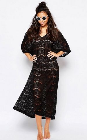 F4570-2 Пляжное кружевное платье макси, черная женская пляжная одежда